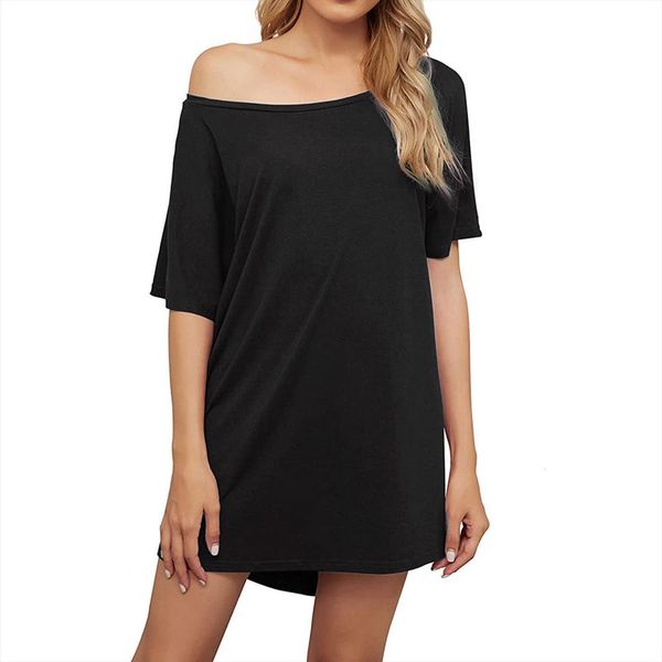 

solid color off shoulder women dress casual sundress summer with short sleeve, Black;gray