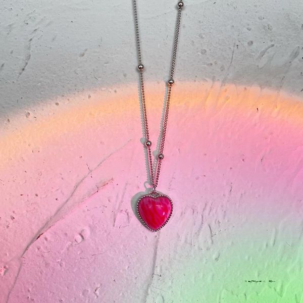 

pendant necklaces y2k jewelry pink striped love necklace for women streetwear punk choker grunge chain accessories clavicle, Silver