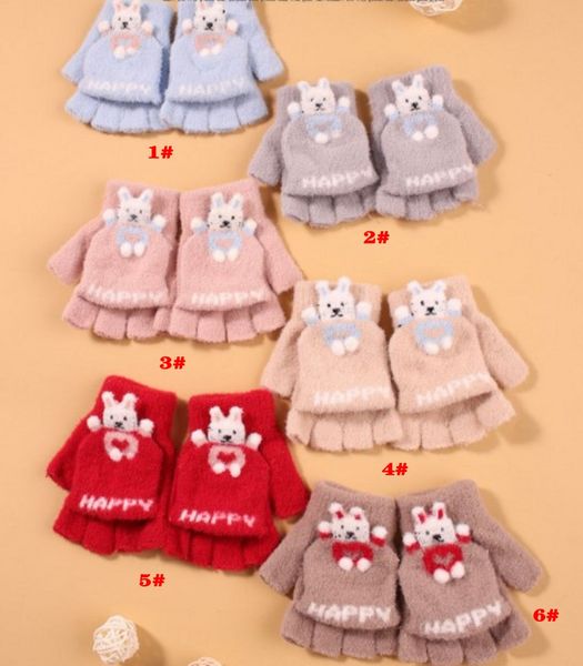 

2021 winter children' gloves men' and women' treasure half finger flip cover dual-use jacquard exposed finger knit warm gl, Blue;gray