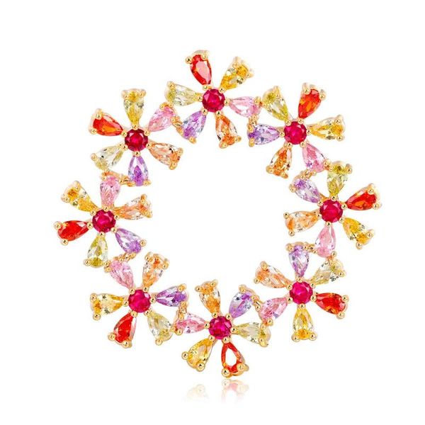 

pins, brooches fashion multicolors cubic zirconia stones wreath for women metal pins flowers coat accessories, Gray
