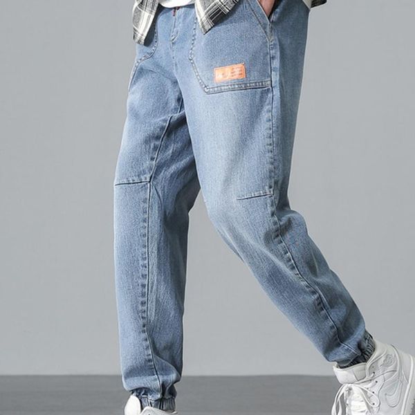 

men's pants 2021 summer appliques harem jeans ankle-length slim fit comfortable trousers 2 colors plus size 4xl, Black