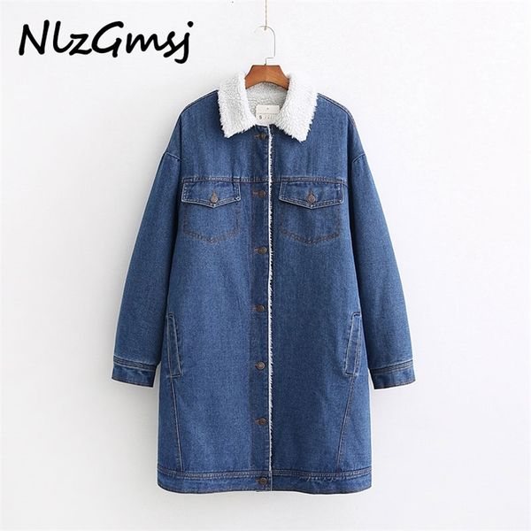 

winter denim coat turn down collar long sleeve oversized female streetwear vintage pockets mujer 210628, Black;brown
