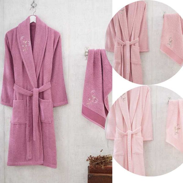 

100% cotton bathrobe and towel set long thick terry for woman bath soft relax dressing gown bridesmaid robes absorbent s/m waffl