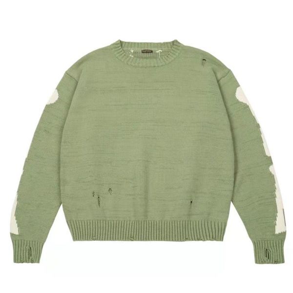 

men's sweaters kapital sweater skeleton bone print green loose hoodies men women street damage hole vintage 1:1 knisweater, White;black