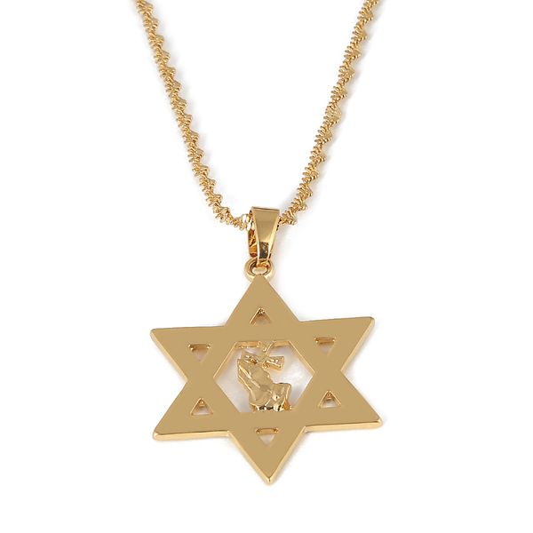 Escudo magen david hexagrama seis ponto estrela de david colar amuleto religião símbolo israel orando mãos pingente jewish jóias
