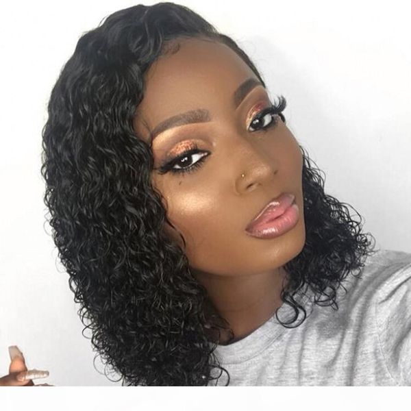 

brazilian human hair curly full lace front wig pre plucked short lace front human hair wigs natural hairline, Black;brown