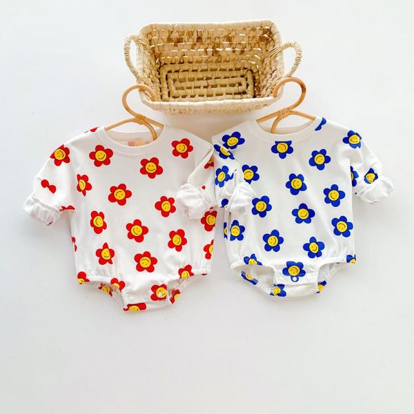 

rompers 8609 born clothes girls romper autumn 2021 infant one-piece fresh flowers climbing cotton boys, Blue