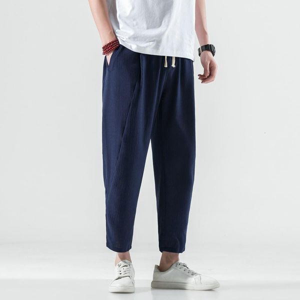 

men's pants mrgb chinese style summer casual men cotton linen harem pant male loose straight solid color simple basic trousers for man, Black