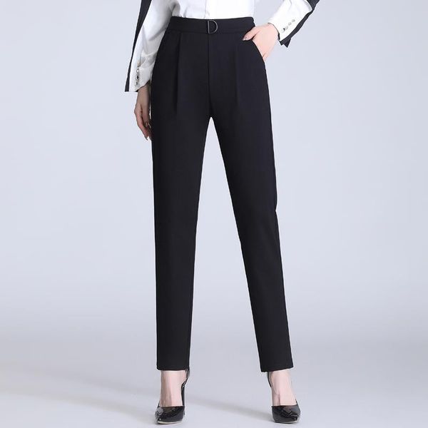 

women's pants & capris women fashion black color elastic waist casual slim harem chic business autumn trousers pantalones mujer retro s, Black;white