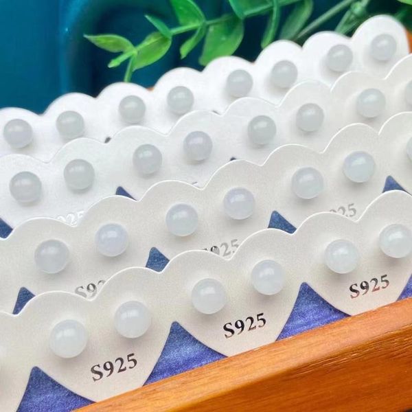 

stud 10 pairs 925 silver natural hetian white jade earring for women girls party wedding jewelry charm earrings wholesale, Golden;silver