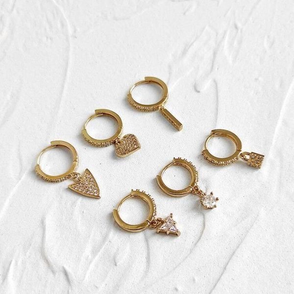 

hoop & huggie u-magical luxury multi designs love heart lock triangle circle dangle earrings for women gold rhinestone jewellery, Golden;silver