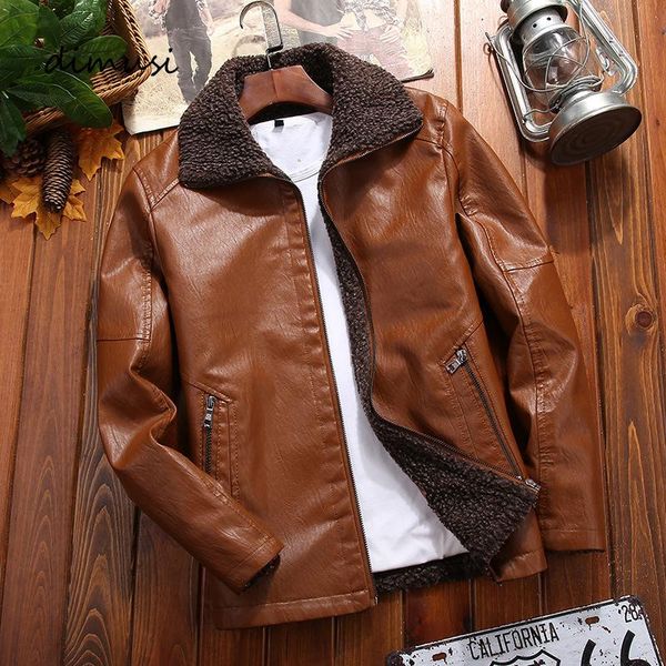 

dimusi new leather jackets men winter fleece casual motorcycle jackets male fur collar pu biker coat mens brand clothing 8xl, Black;brown