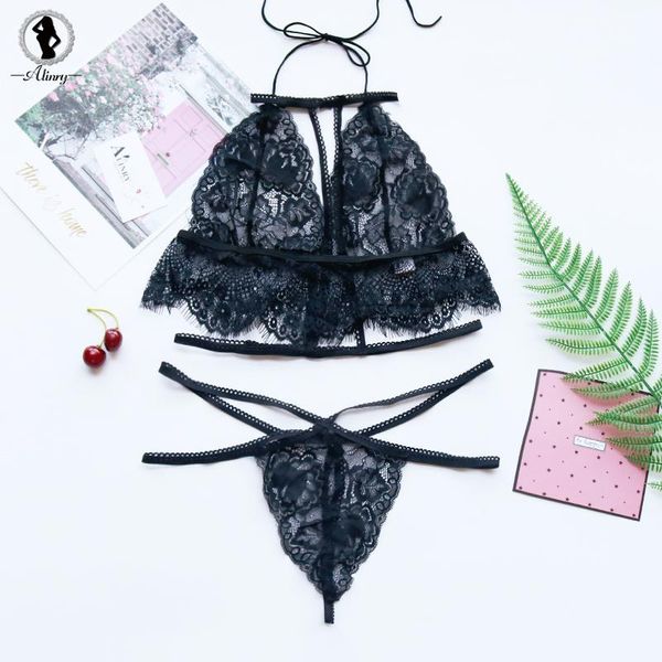 

bras sets alinry bra set lace bralettes seamless lingerie unlined transparent thong panties bandage hollow intimates underwear, Red;black