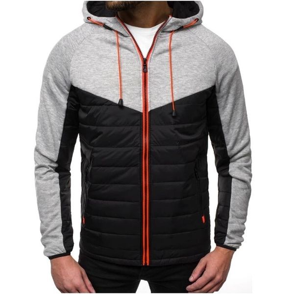 

new fashion hoody spliced jacket solid color men hoodies sweatshirts casual coat hooded cardigan plus fleece thin clothes 201114, Black