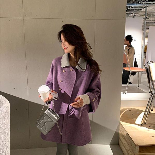 

womens winter warm sets sweet style vintage single breasted woolen coat with sleeveless dress casual two-pieces suits, Black;brown