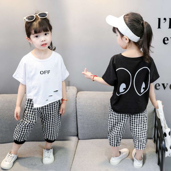 

girls' summer suit korean children's two piece short sleeve shorts, White