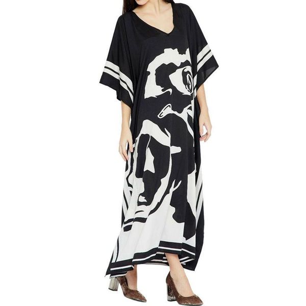 

women's swimwear quick-drying bikini cover-ups summer bohemian print v-neck dress beach tunic women beachwear kaftan swimsuit cover up, White;black