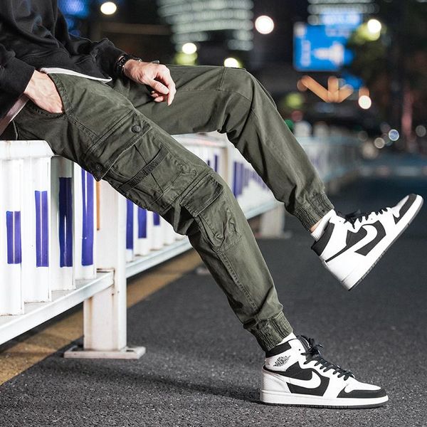 

men's pants male military tactical men multi-pocket trousers loose cotton solid color fashion cargo arrived, Black