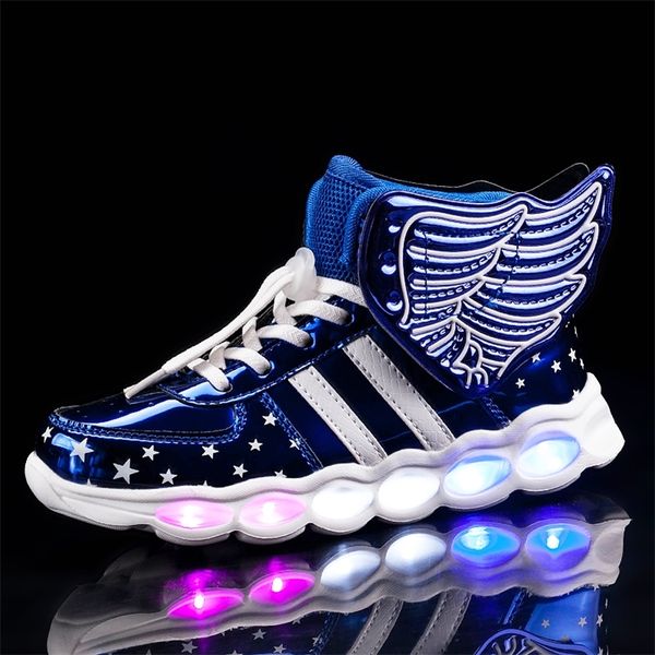 Sapatos Crianças Sapatilhas de Moda Fashion Charge USB LED Gotas Brilhantes Sapatos Luminosa Luminosa Luminosa Menino Sneakers Tenis Infantil 210303