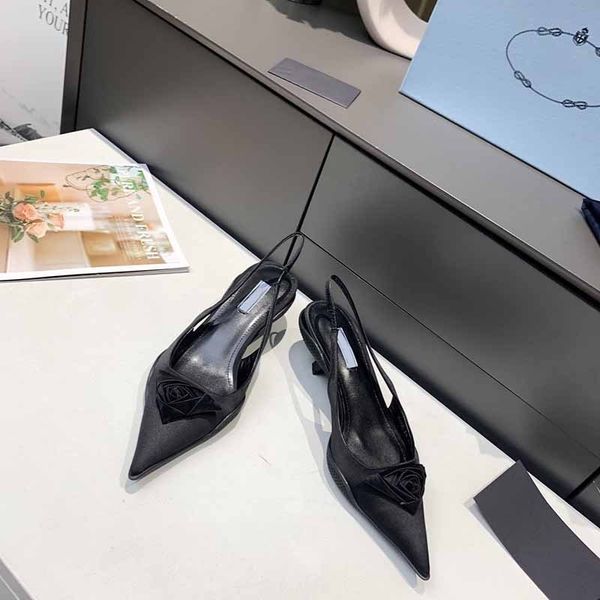 

slippers sandals 2021 summer new comfortable women's shoes rose flower pointed single cat heel fairy style baotou sandals trend zly, Black