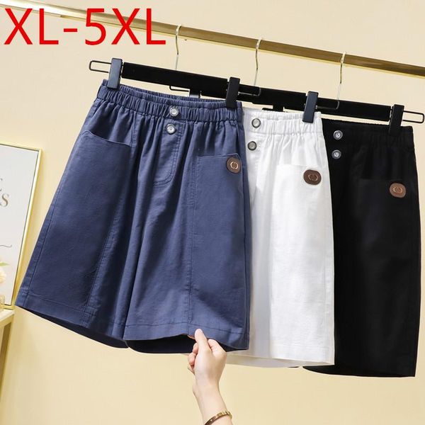 

plus size pants shorts for women 2021 summer solid loose wide leg elastic waist female xl 2xl 3xl 4xl 5xl fit weight 50-100kg, Black