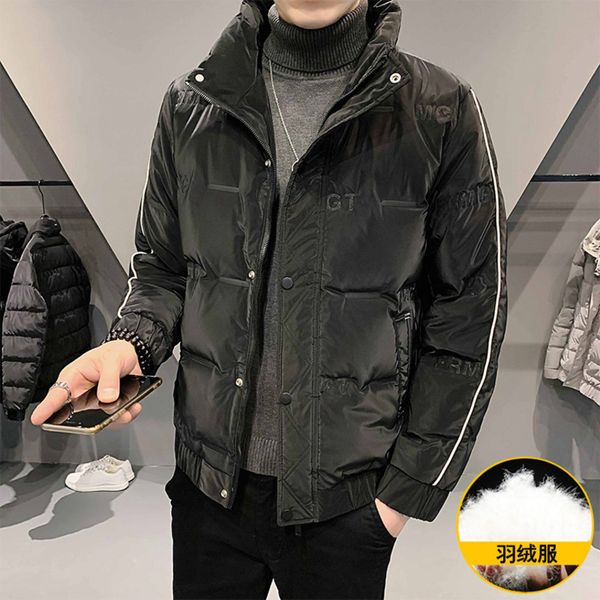 

Men's 2021 new thickened trend winter warm stand collar coat men's down et, Black