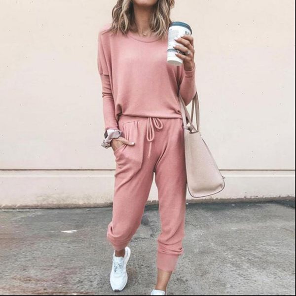 

solid color breathable casual tracksuit women sports 2 pieces set sweatshirts pullover suit home sweatpants outfits, Gray
