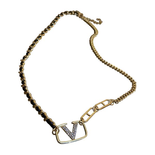 

chains winding diamond inlaid letter v necklace fashion neck chain temperament sweater christmas gift, Silver