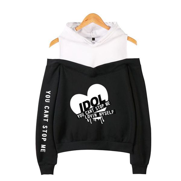 

new fashion kpop bangtan hoodie sweatshirt idol you can't sme love myself women's bangtan boys hooded off-shoulder hoodies, Black