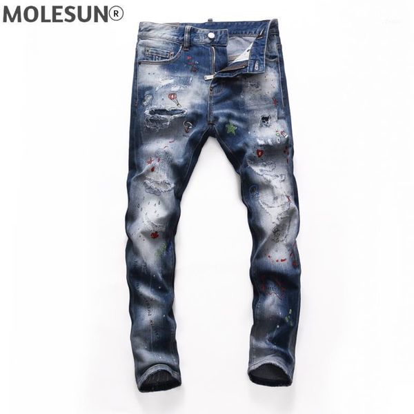 

men's jeans european brand men italy pants design stretch slim denim trousers blue hole for 8254