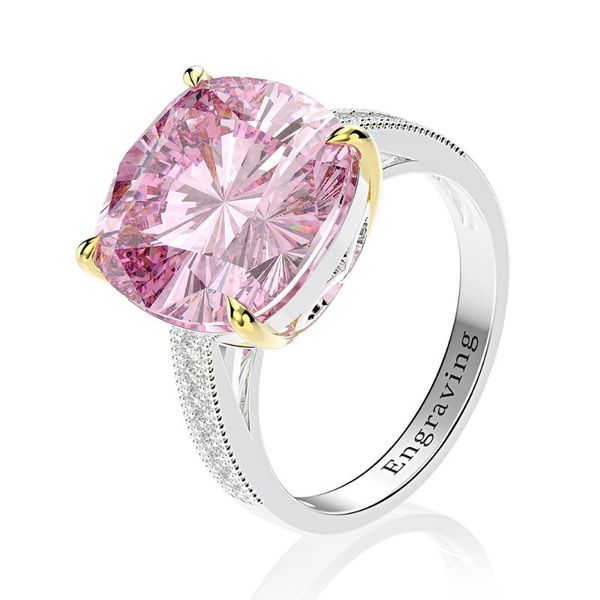 

cluster rings cmajor sterling silver synthetic diamond jewelry temperament 14ct cubic zircon yellow white pink square classic ring for women, Golden;silver