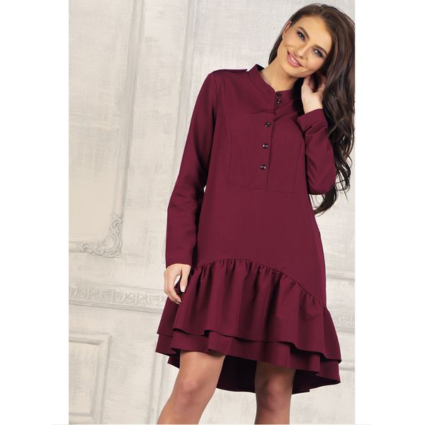 

2021 women vintage ruffled front button a-line long sleeve stand collar solid elegant party autumn new fashion 9ihx, Black;gray