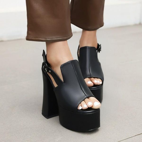 

sandals 2021 women's shoes spring and summer breathable leather non slip open toe thick heels casual women, Black