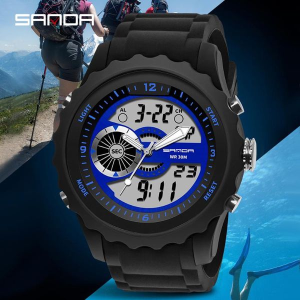 

wristwatches sanda men's watch military sports outdoor waterproof man dual display digital wristwatch multi functional relogio masculino, Slivery;brown