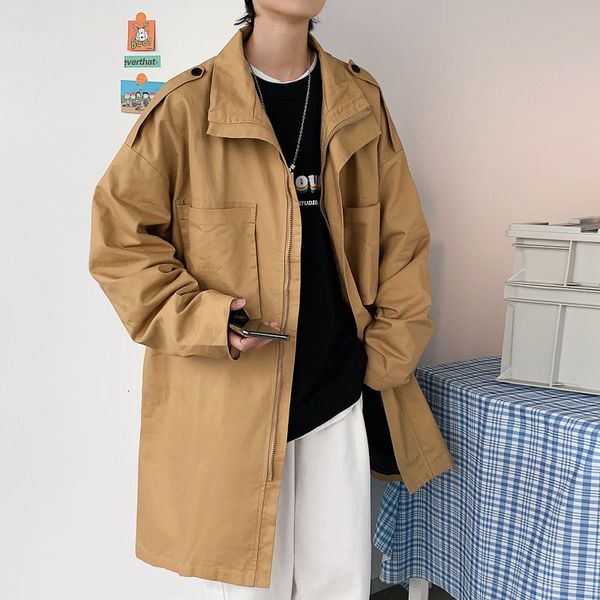 

men's jackets autumn trench coat casual fashion oversized long man streetwear korean jacket loose m-2xl e8wz, Black;brown