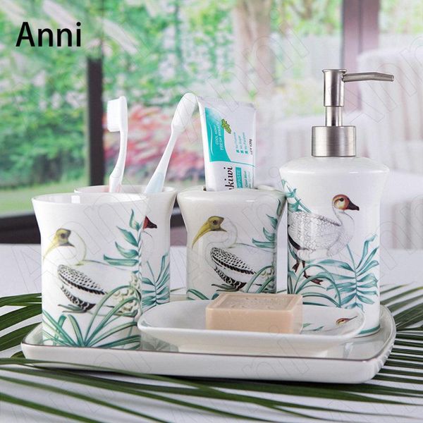 

bath accessory set creative painting bathroom accessories ceramic european pastoral household five piece shower home decoration