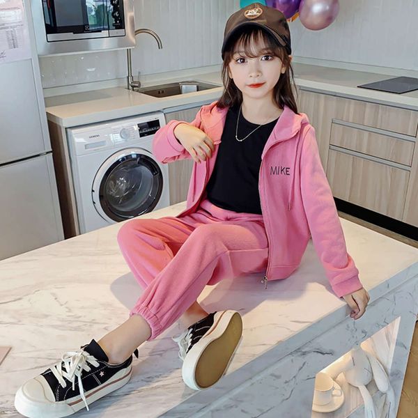 

wear suits new autumn 2020 children's girls solid color leisure sports suit two piece sportswear, White