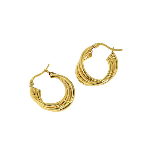 

authentic 925 sterling silver multilayer braided hoop earring for women girls simple geometric circle earrings, Golden;silver
