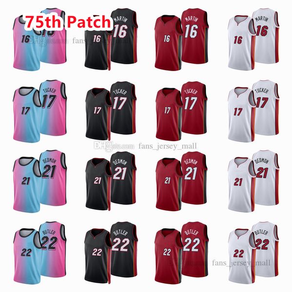 

printed 75th patch city basketball jerseys jimmy 22 butler p.j. 17 tucker dewayne 21 dedmon caleb16 martin jersey color white red black cust, Black;red