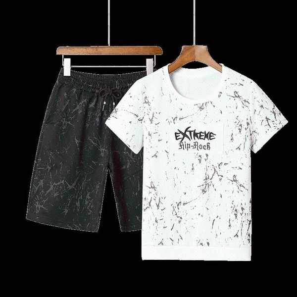 

men's tracksuits men fitness sportswear set summer casual print short sleeve + shorts 2 piece track cloth, Gray