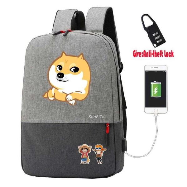 

backpack cartoon cute doge teenagers student school bags men travel lapanti-theft usb charging knapsack boy girl book bag