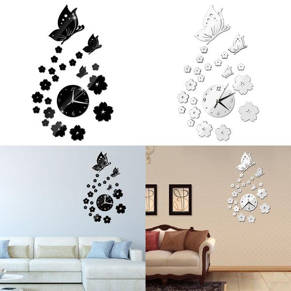

wall clocks 2021 2 colors mirror stickers 3d clock butterfly pattern ca005 home decoration contemporary quartz living room