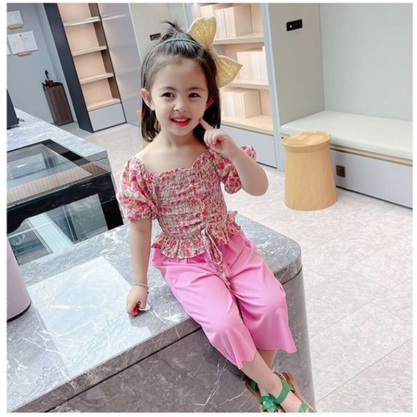 

girls' summer suit children's korean style wide leg pants, White