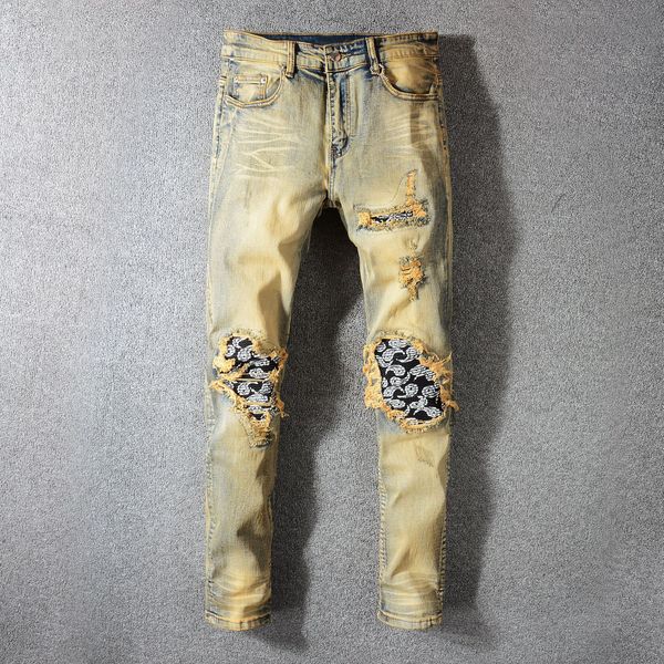 

new male fashion fold seams cats beard holes thin-fitting jeans xzvy, Blue