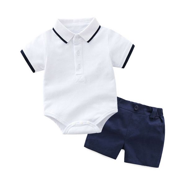 

boys' summer short sleeve polo pullman + casual shorts children's suit, White