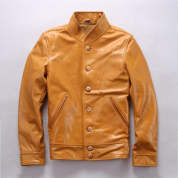 

men's leather & faux brand designer original genuine autumn winter vintage business zipper stand collar jacket large size coat, Black