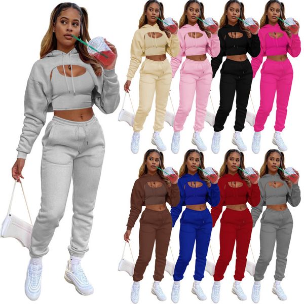 Moda mulher tracksuits designer três peça terno com cordão de lã colete de algodão e calças jogging calças para roupas plus size roupas mulheres