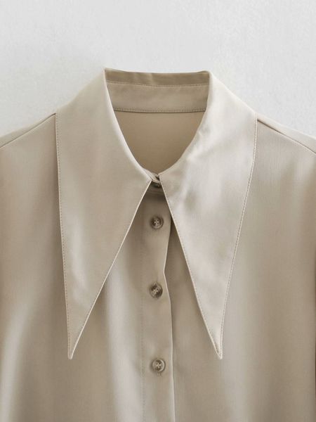 

2021 new women vintage long sleeve blouses belt waist slim shirts kcl4, Tan;black