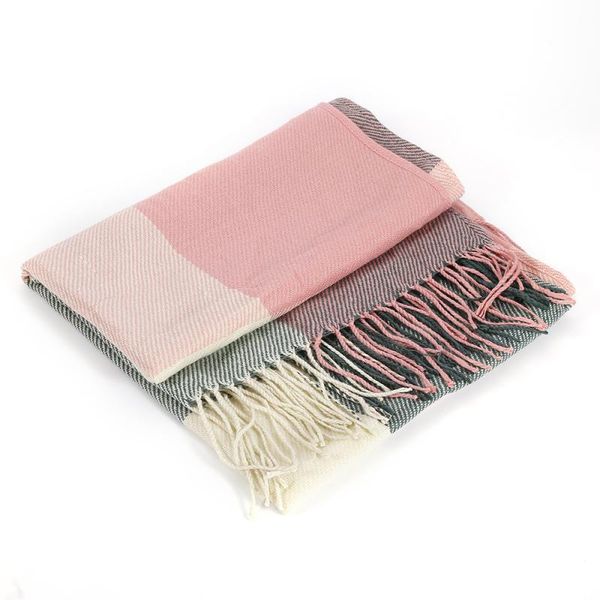 

autumn winter 2021 plaid scarf women warm wool green powder plaid imitation cashmere scarf fashion casual girl's gift, Blue;gray