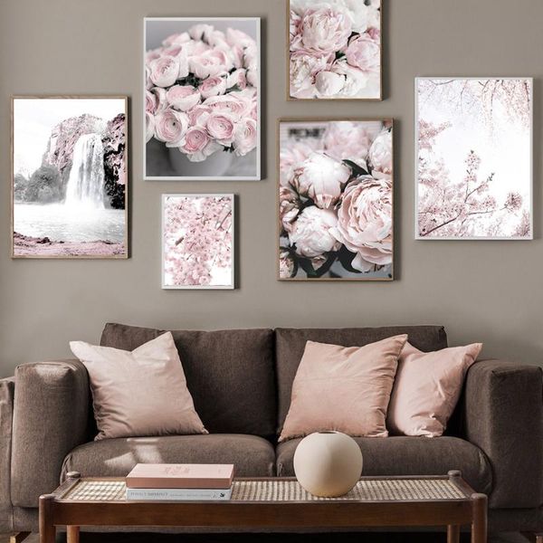 

paintings flower cherry blossoms peony rose mountain nordic posters and prints wall art canvas painting picture for living room decor
